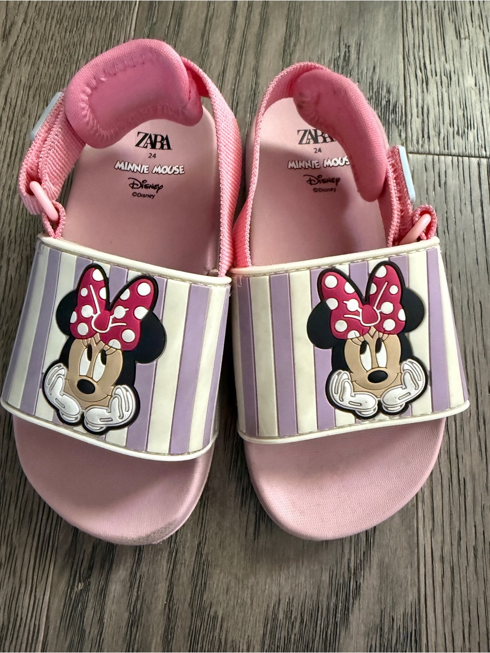 Zara Pink Minnie Mouse Striped Slide Sandals